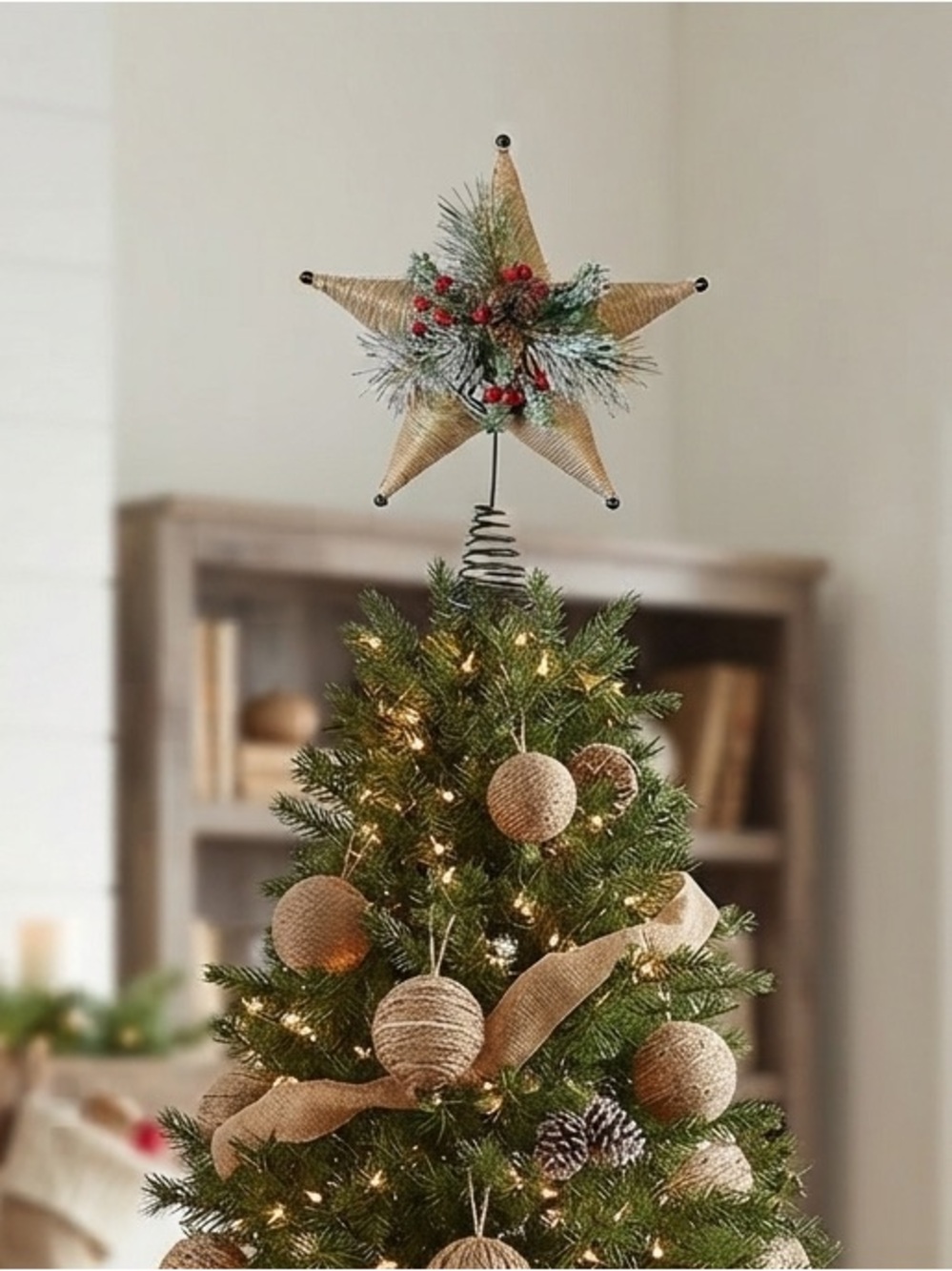 Festive Star Tree Topper with Red and Green Accents